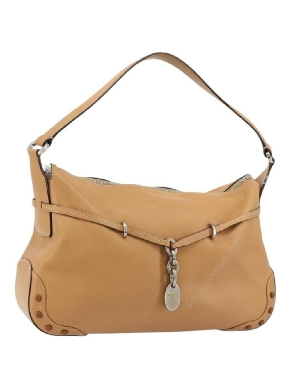 Authentic TOD’S Shoulder Bag Leather Brown Silver